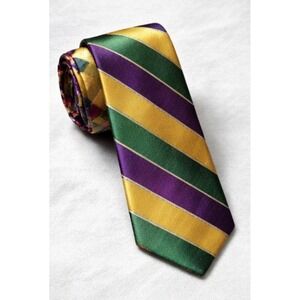 BEN SILVER Charleston London Striped REPP Silk Necktie Men Gold Purple Green